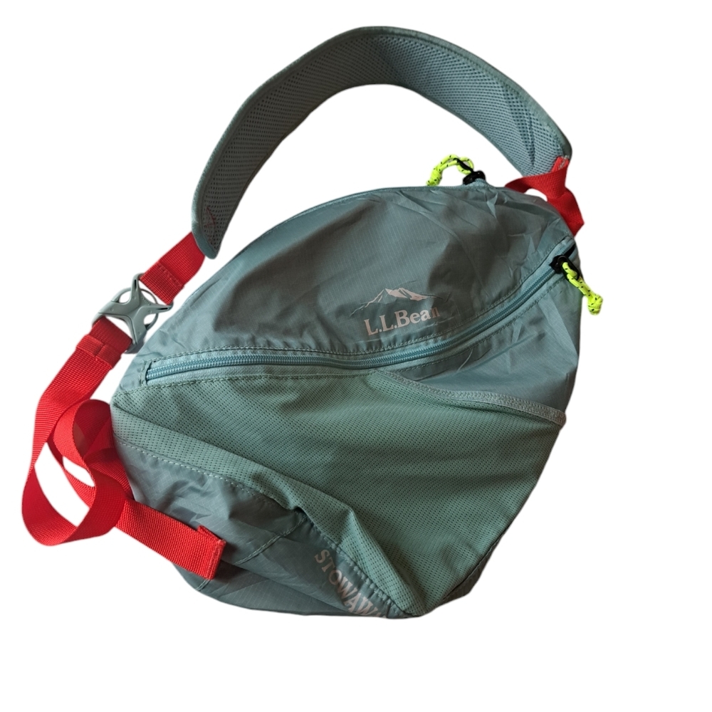 L.L. Bean Gray Shoulder Bag with Red Strap and Neon Yellow Accents
